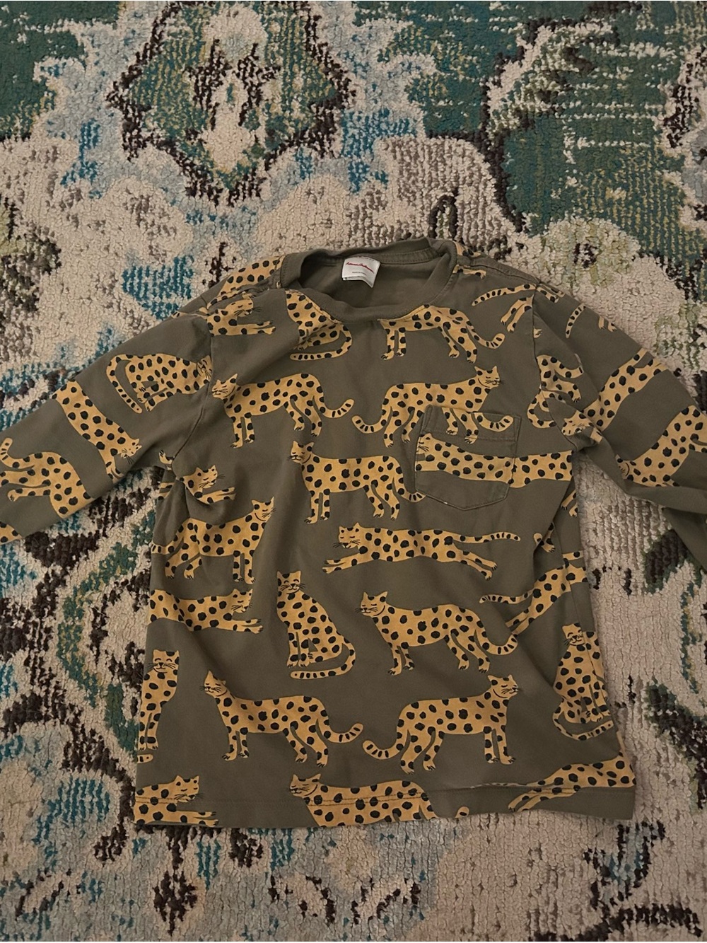Hanna Andersson Olive Long-Sleeve Shirt with Yellow Cheetah Print